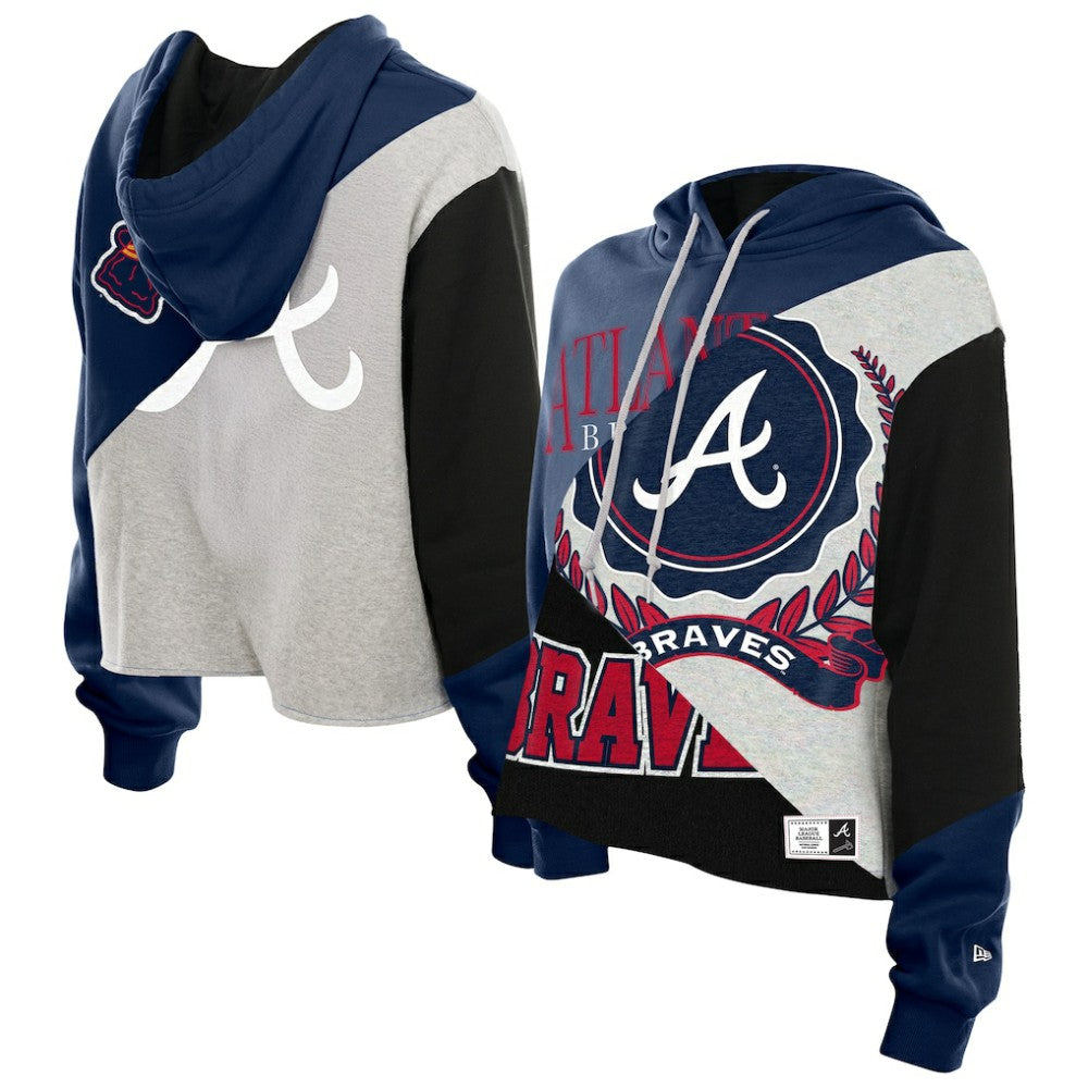 Atlanta Braves New Era Women's Upcycled Color Block Cropped Boxy Hoodie for sale