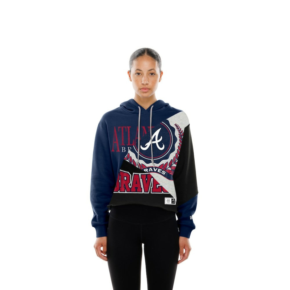 Atlanta Braves New Era Women's Upcycled Color Block Cropped Boxy Hoodie for sale
