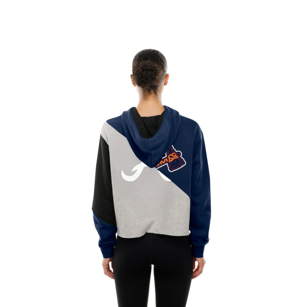 Atlanta Braves New Era Women's Upcycled Color Block Cropped Boxy Hoodie for sale