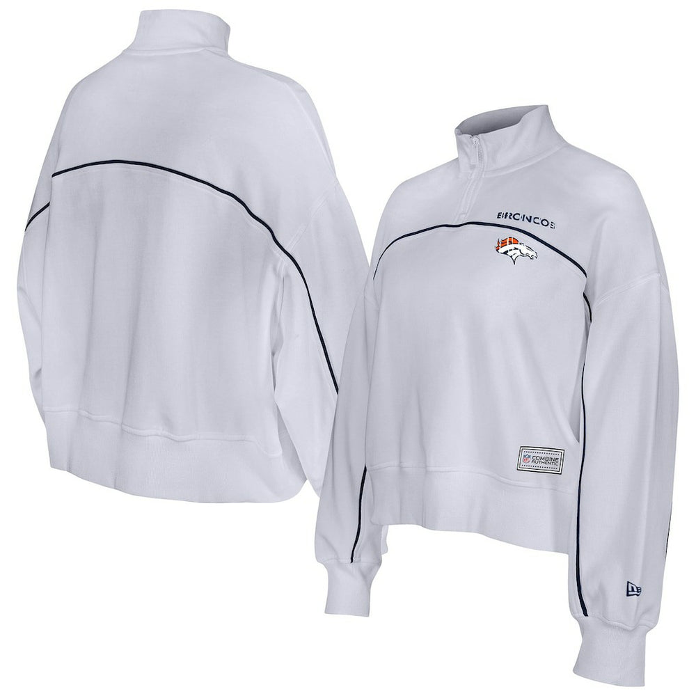 New Era Denver Broncos Female Adult White Functional Fandom Quarter-Zip Sweatshirt - NFL