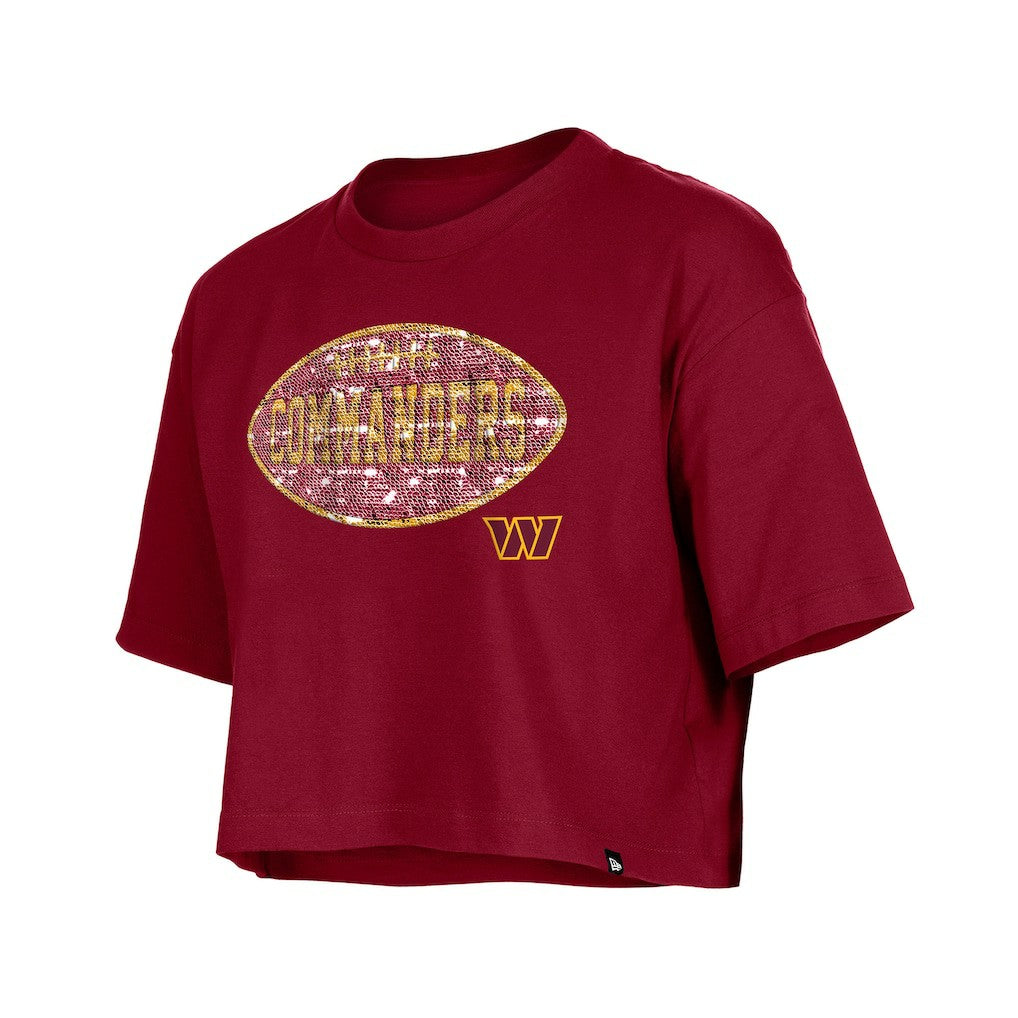 Washington Commanders New Era Girl's Flip Sequin Boxy T-Shirt - Burgundy - NFL