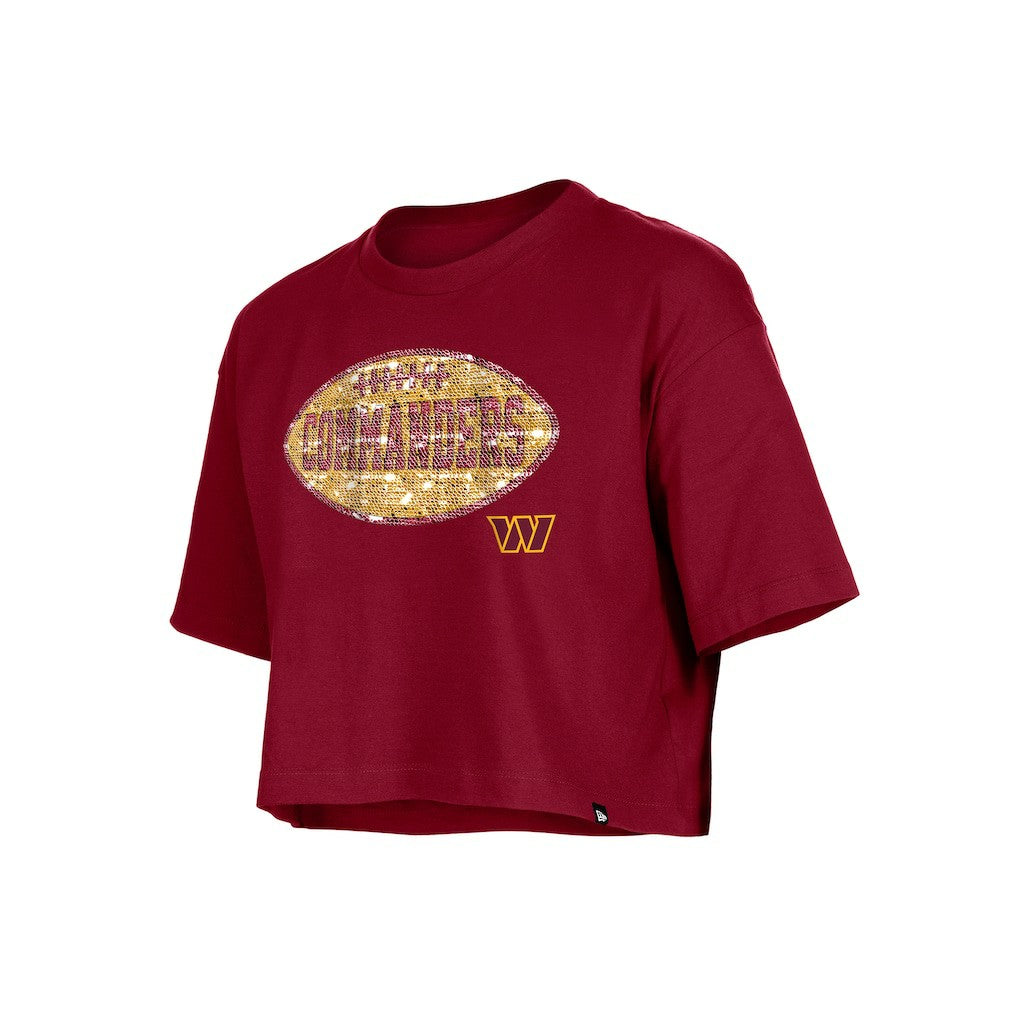 Washington Commanders New Era Girl's Flip Sequin Boxy T-Shirt - Burgundy - NFL