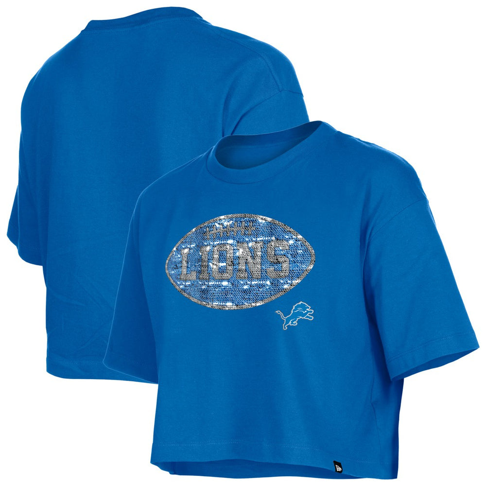 Detroit Lions New Era Girl's Flip Sequin Boxy T-Shirt - Blue - NFL