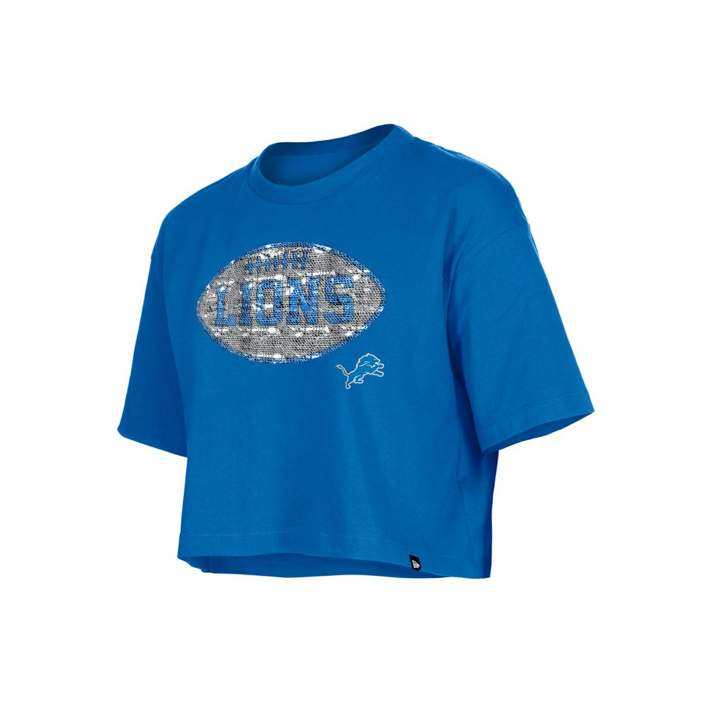 Detroit Lions New Era Girl's Flip Sequin Boxy T-Shirt - Blue - NFL