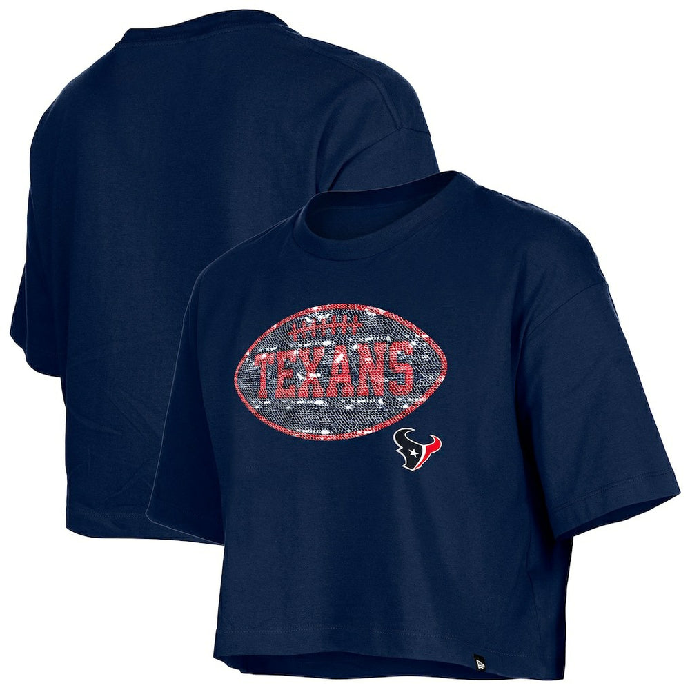 Houston Texans New Era Girl's Flip Sequin Boxy T-Shirt - Navy - NFL