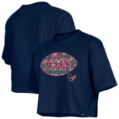 Houston Texans New Era Girl's Flip Sequin Boxy T-Shirt - Navy - NFL