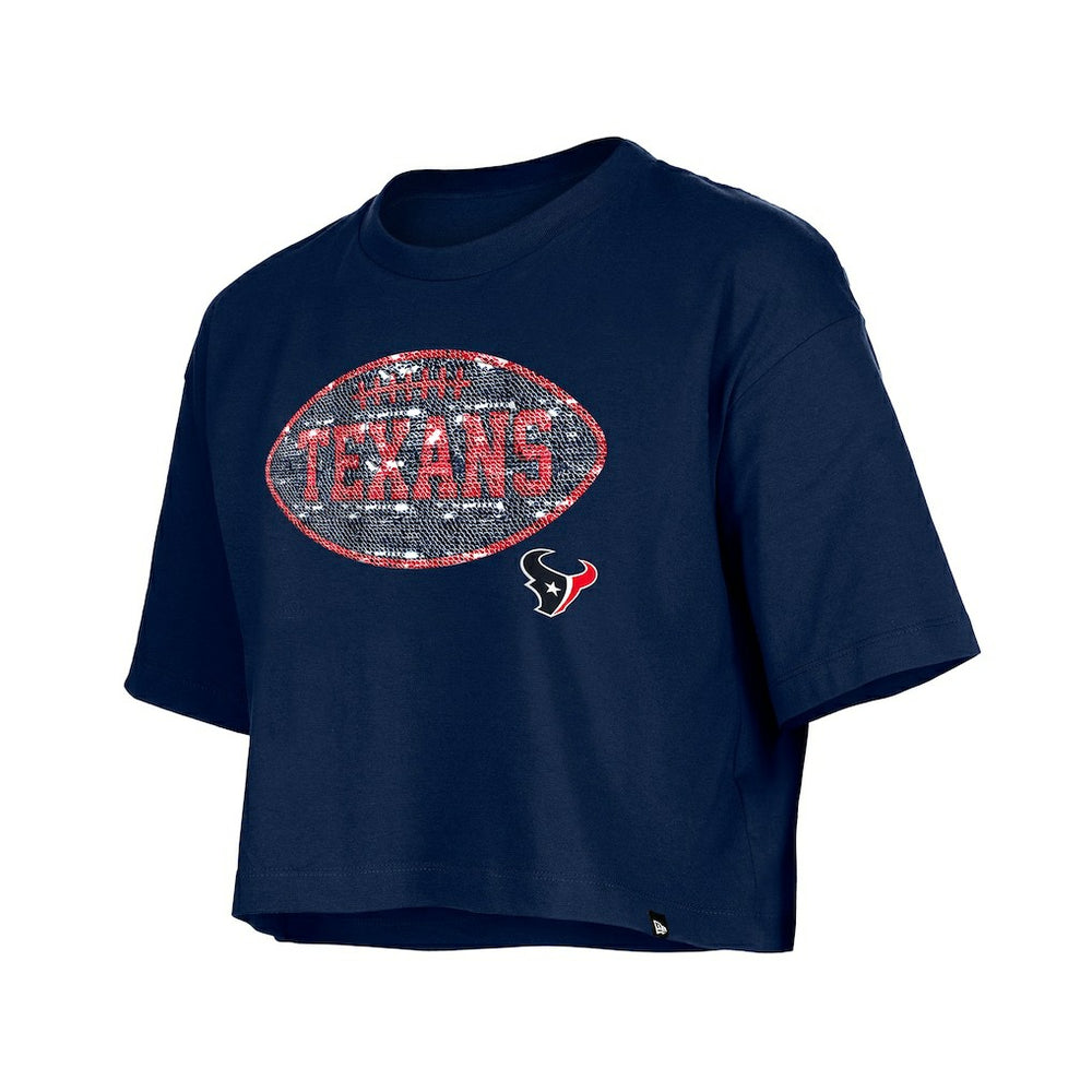 Houston Texans New Era Girl's Flip Sequin Boxy T-Shirt - Navy - NFL