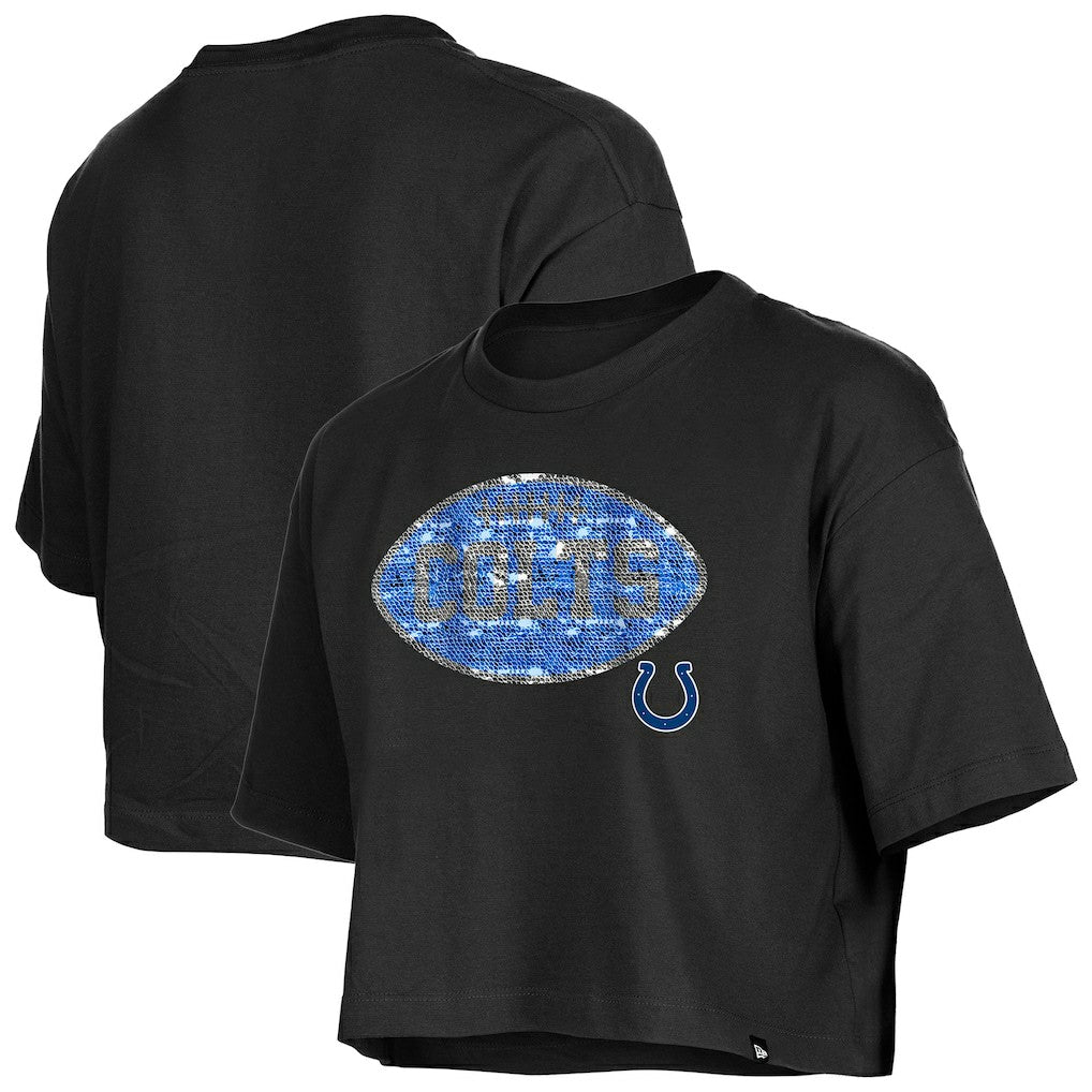 Indianapolis Colts New Era Girl's Flip Sequin Boxy T-Shirt - Black - NFL