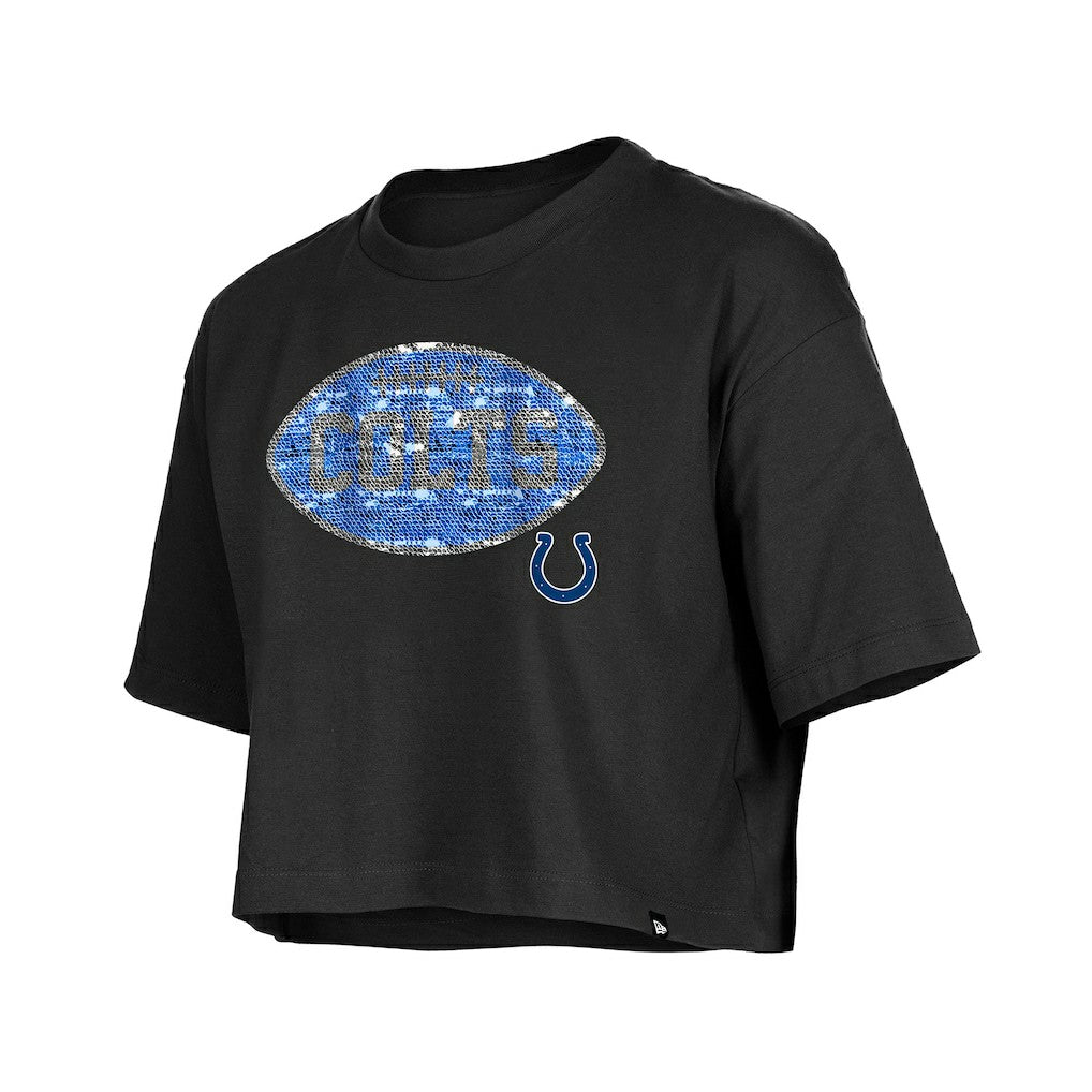Indianapolis Colts New Era Girl's Flip Sequin Boxy T-Shirt - Black - NFL