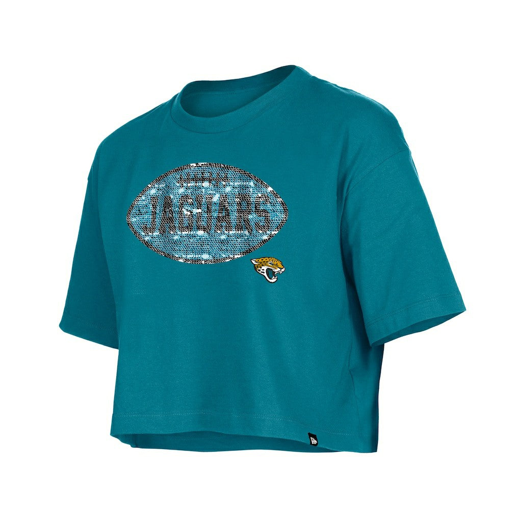 Jacksonville Jaguars New Era Girl's Flip Sequin Boxy T-Shirt - Teal - NFL