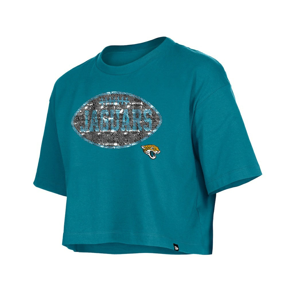 Jacksonville Jaguars New Era Girl's Flip Sequin Boxy T-Shirt - Teal - NFL