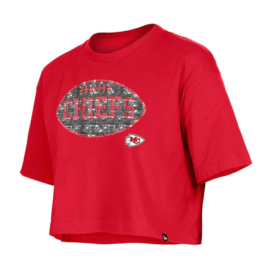 Kansas City Chiefs New Era Girl's Flip Sequin Boxy T-Shirt - Red - NFL