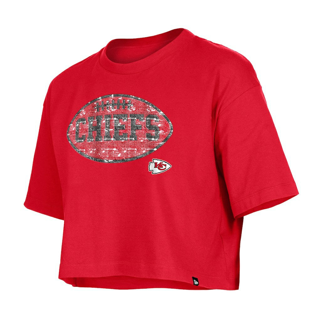 Kansas City Chiefs New Era Girl's Flip Sequin Boxy T-Shirt - Red - NFL