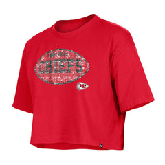 Kansas City Chiefs New Era Girl's Flip Sequin Boxy T-Shirt - Red - NFL