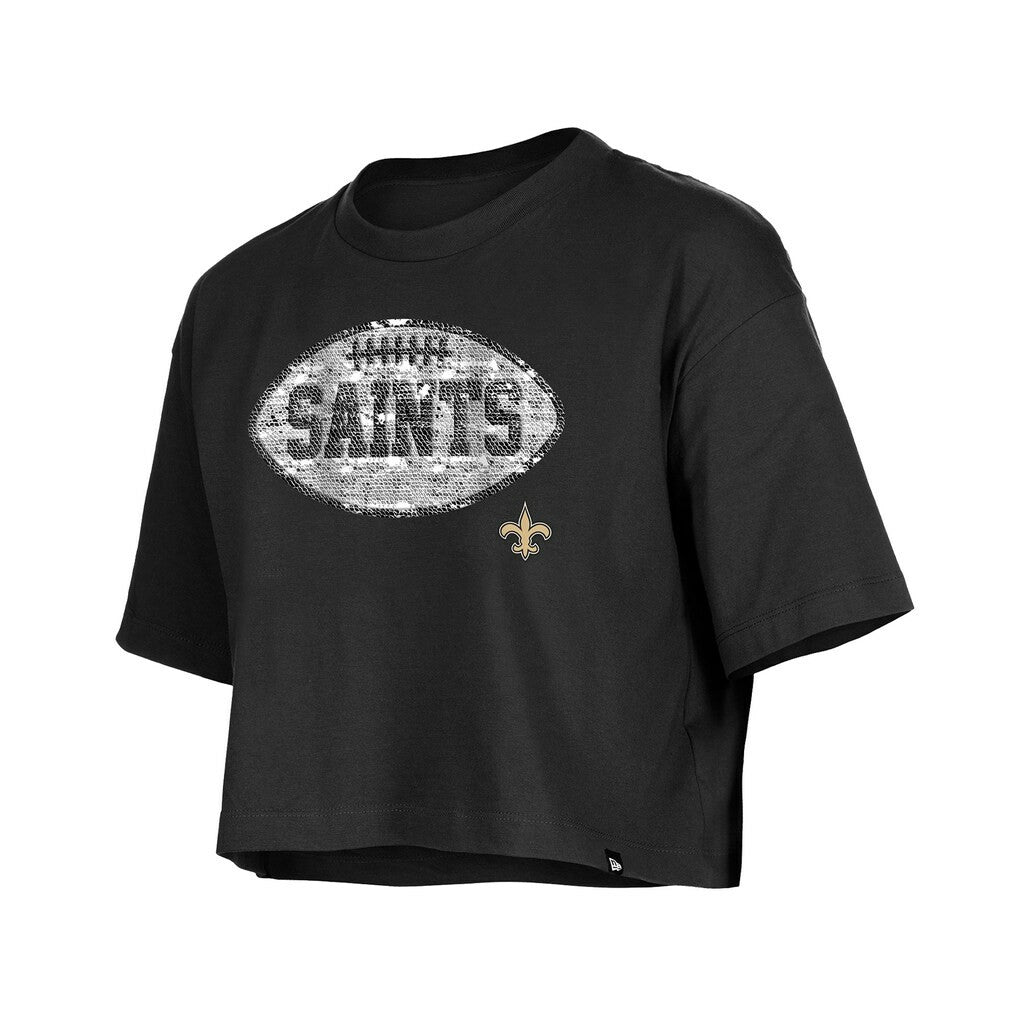 New Orleans Saints New Era Girl's Flip Sequin Boxy T-Shirt - Black - NFL