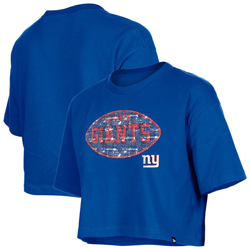New York Giants New Era Girl's Flip Sequin Boxy T-Shirt - Royal - NFL