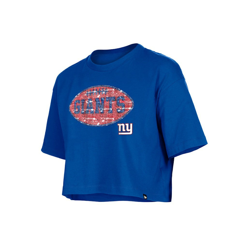 New York Giants New Era Girl's Flip Sequin Boxy T-Shirt - Royal - NFL
