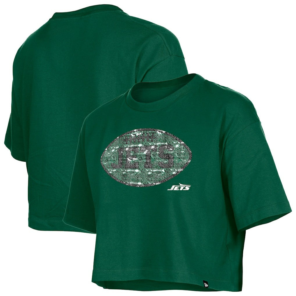 New York Jets New Era Girl's Flip Sequin Boxy T-Shirt - Green - NFL