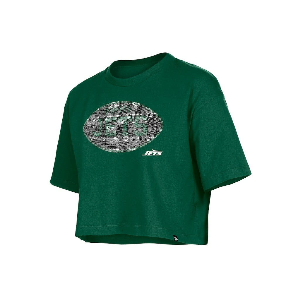 New York Jets New Era Girl's Flip Sequin Boxy T-Shirt - Green - NFL