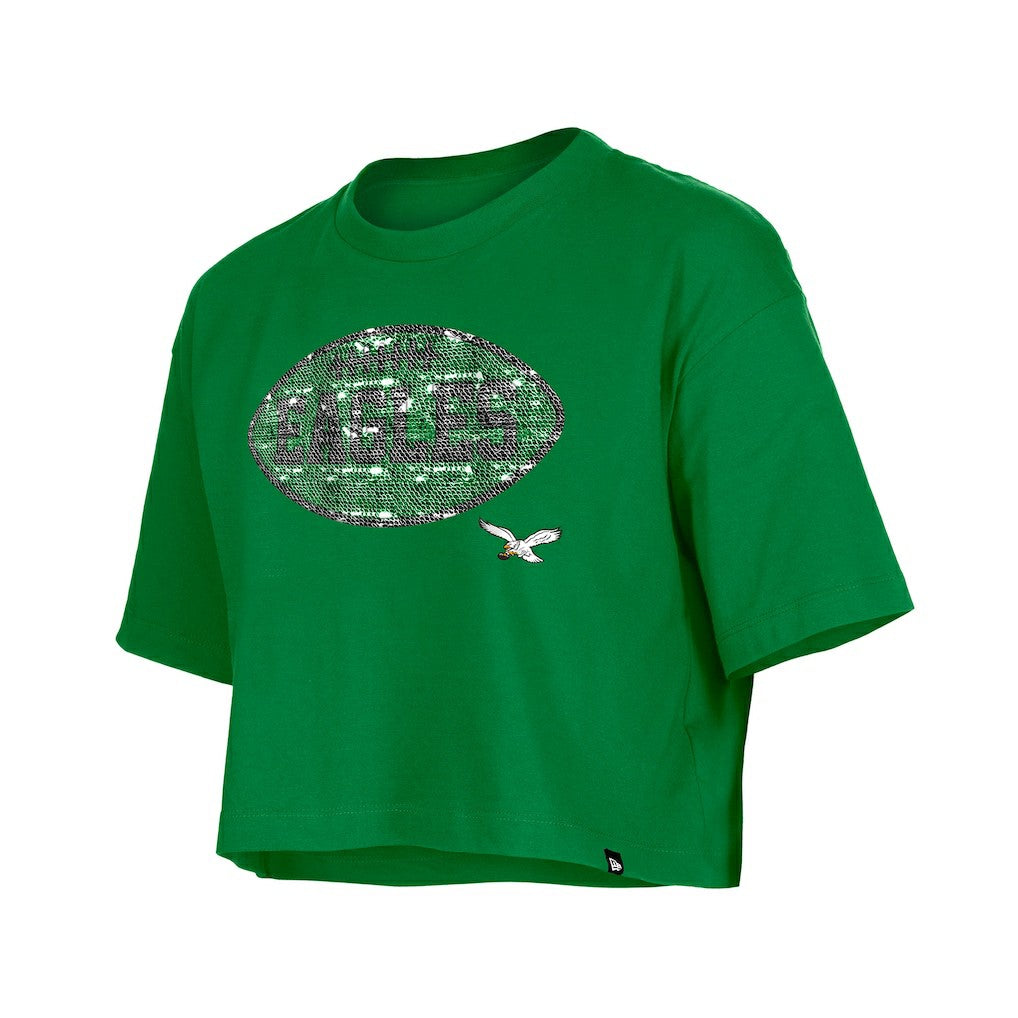 Philadelphia Eagles New Era Girl's Flip Sequin Boxy T-Shirt - Kelly Green - NFL