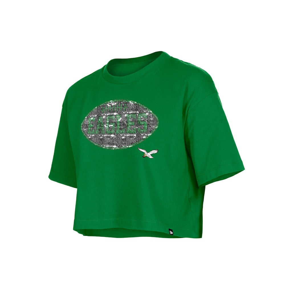 Philadelphia Eagles New Era Girl's Flip Sequin Boxy T-Shirt - Kelly Green - NFL