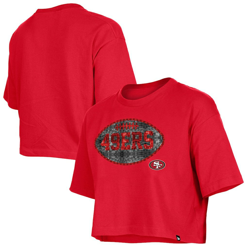 San Francisco 49ers New Era Girl's Flip Sequin Boxy T-Shirt - Scarlet - NFL