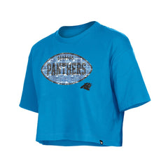 Carolina Panthers New Era Girl's Flip Sequin Boxy T-Shirt - Blue - NFL