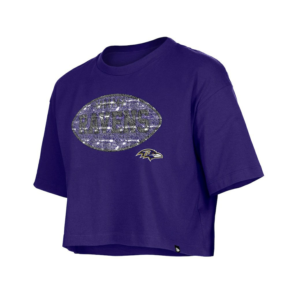 Baltimore Ravens New Era Girl's Flip Sequin Boxy T-Shirt - Purple - NFL