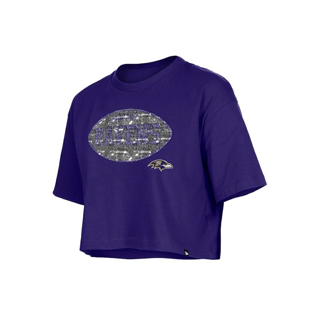 Baltimore Ravens New Era Girl's Flip Sequin Boxy T-Shirt - Purple - NFL