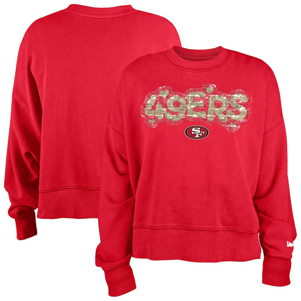 San Francisco 49ers New Era Girl's Flip Sequin Sweatshirt - Scarlet - NFL