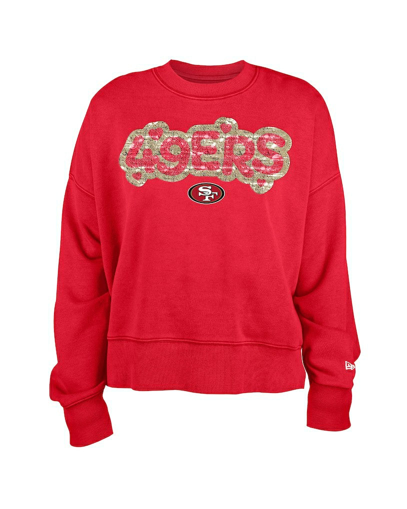 San Francisco 49ers New Era Girl's Flip Sequin Sweatshirt - Scarlet - NFL