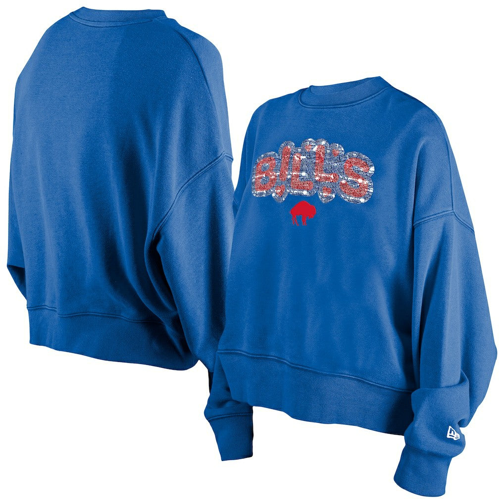 Buffalo Bills New Era Girl's Flip Sequin Sweatshirt - Royal - NFL
