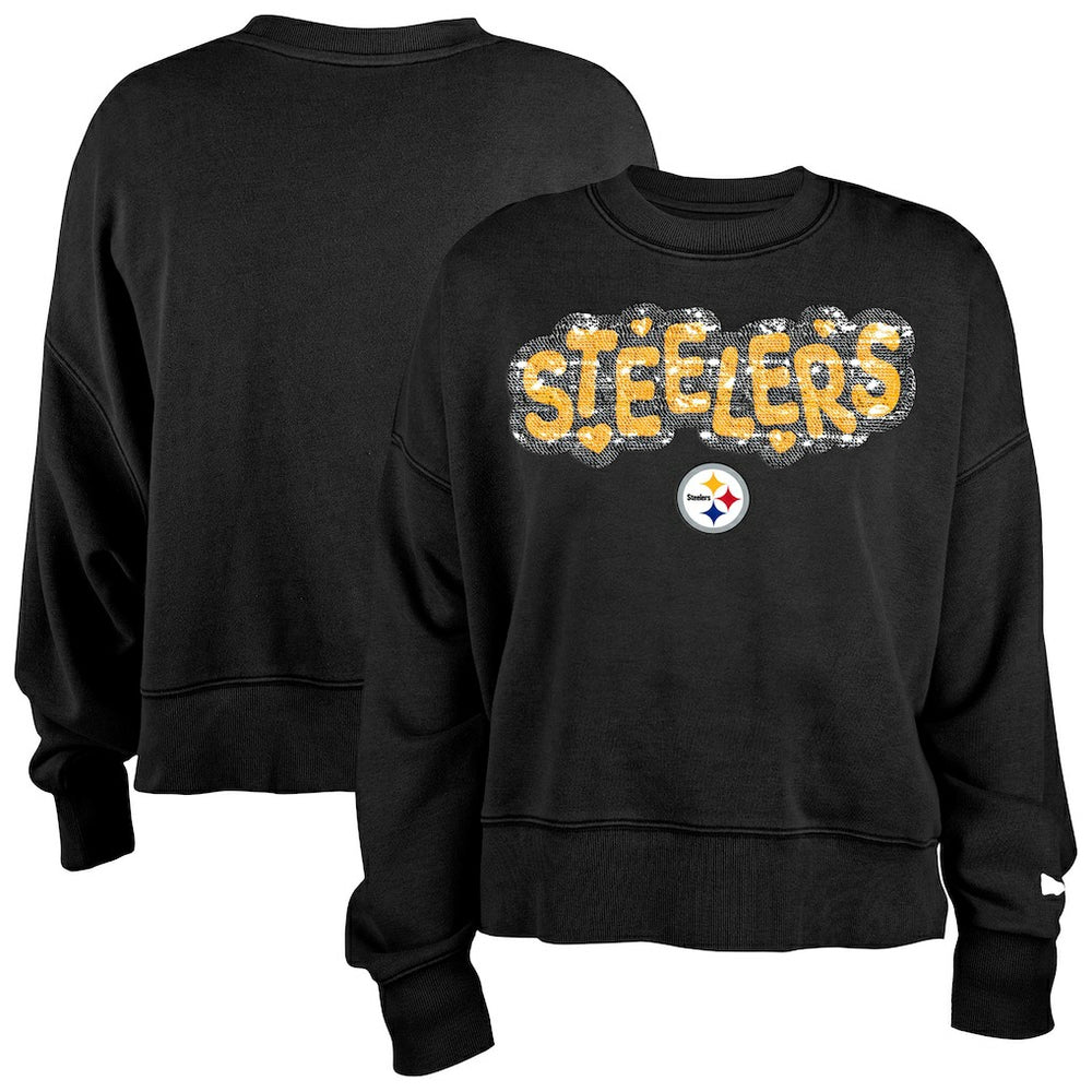 Pittsburgh Steelers New Era Girl's Flip Sequin Sweatshirt - Black - NFL
