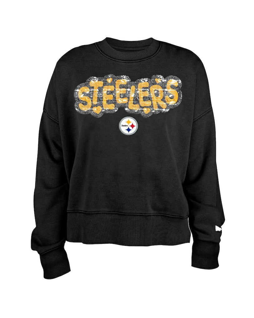 Pittsburgh Steelers New Era Girl's Flip Sequin Sweatshirt - Black - NFL