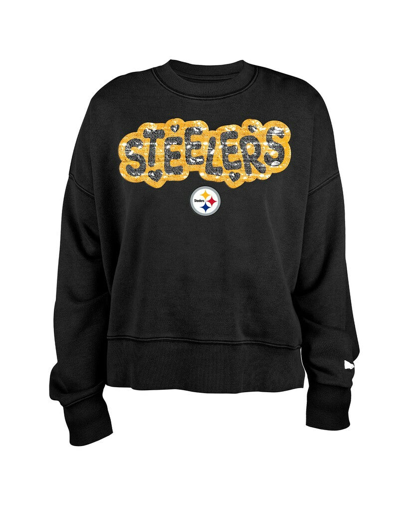 Pittsburgh Steelers New Era Girl's Flip Sequin Sweatshirt - Black - NFL