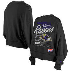 Baltimore Ravens New Era Women's Oversized Throwback Mineral Wash Crew Neck Sweatshirt - Black - NFL