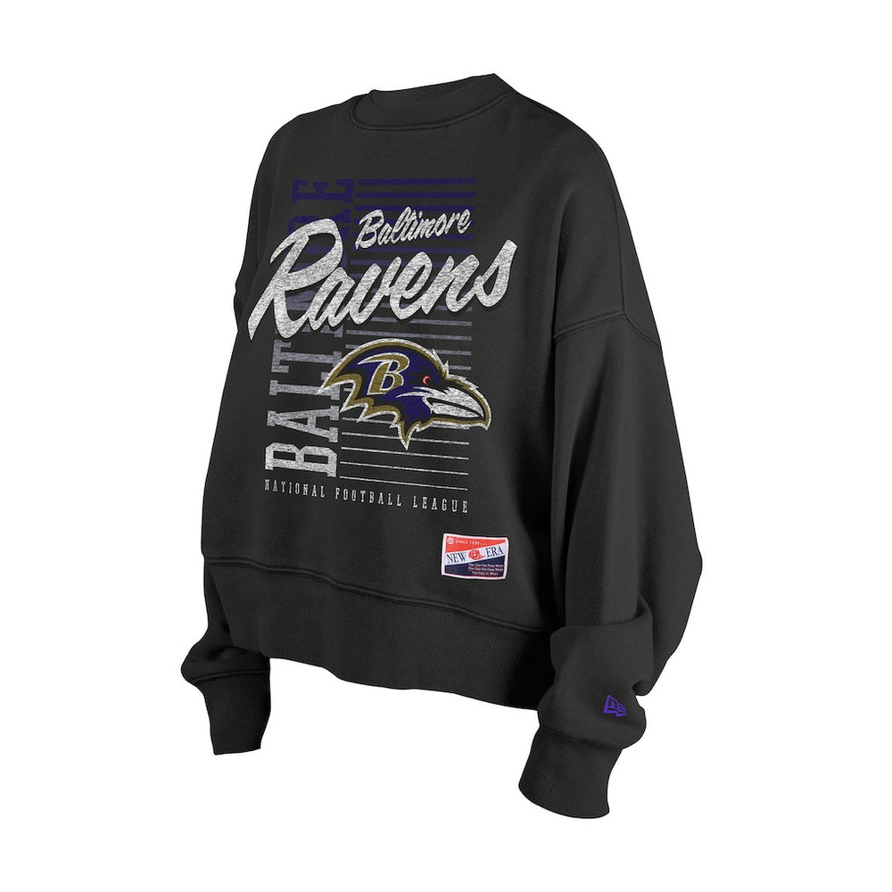 Baltimore Ravens New Era Women's Oversized Throwback Mineral Wash Crew Neck Sweatshirt - Black - NFL