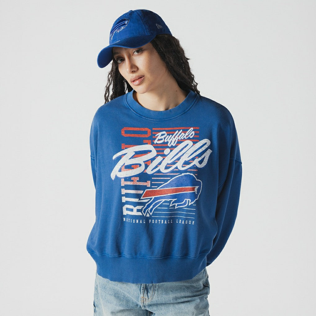 Buffalo Bills New Era Women's Oversized Throwback Mineral Wash Crew Neck Sweatshirt - Royal - NFL