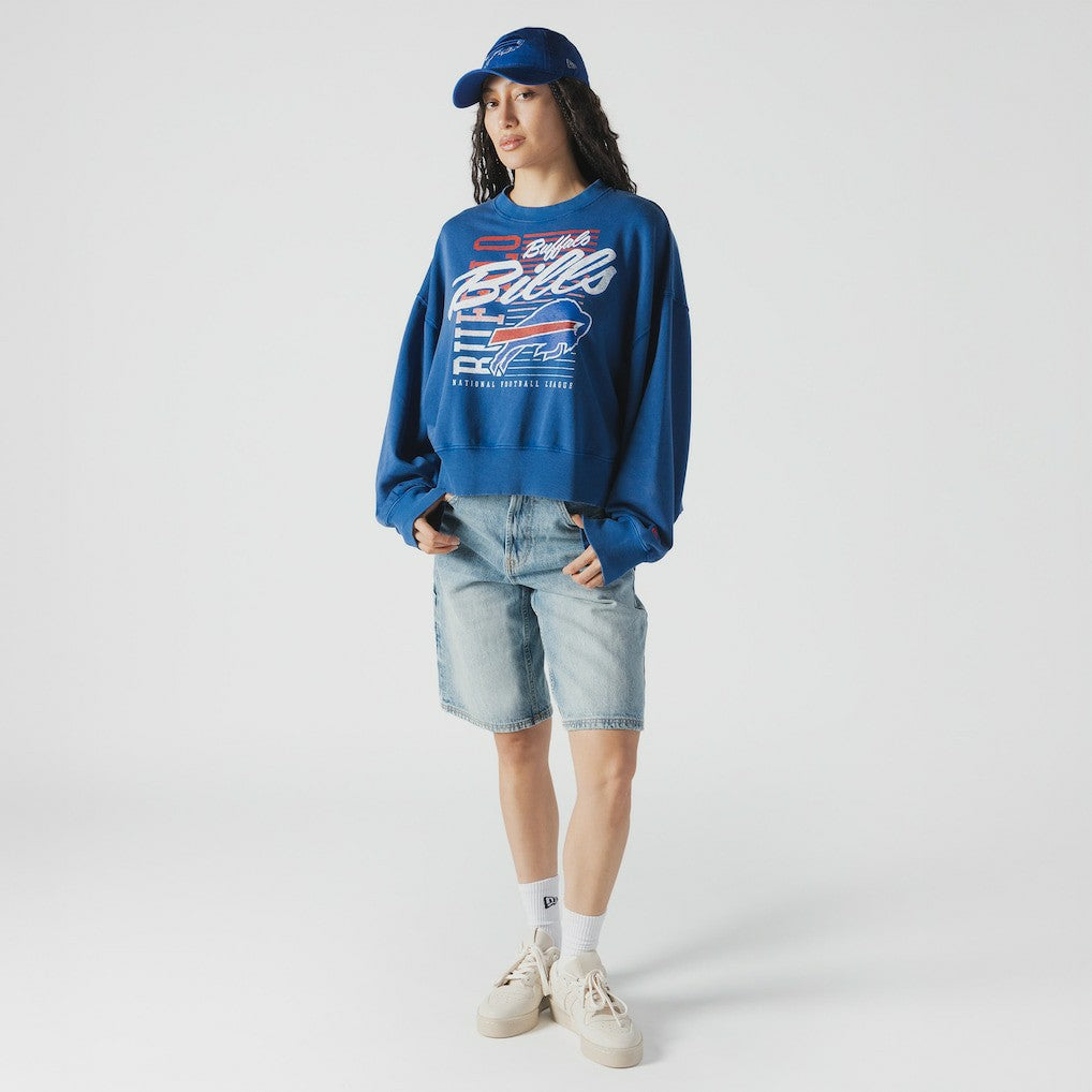 Buffalo Bills New Era Women's Oversized Throwback Mineral Wash Crew Neck Sweatshirt - Royal - NFL