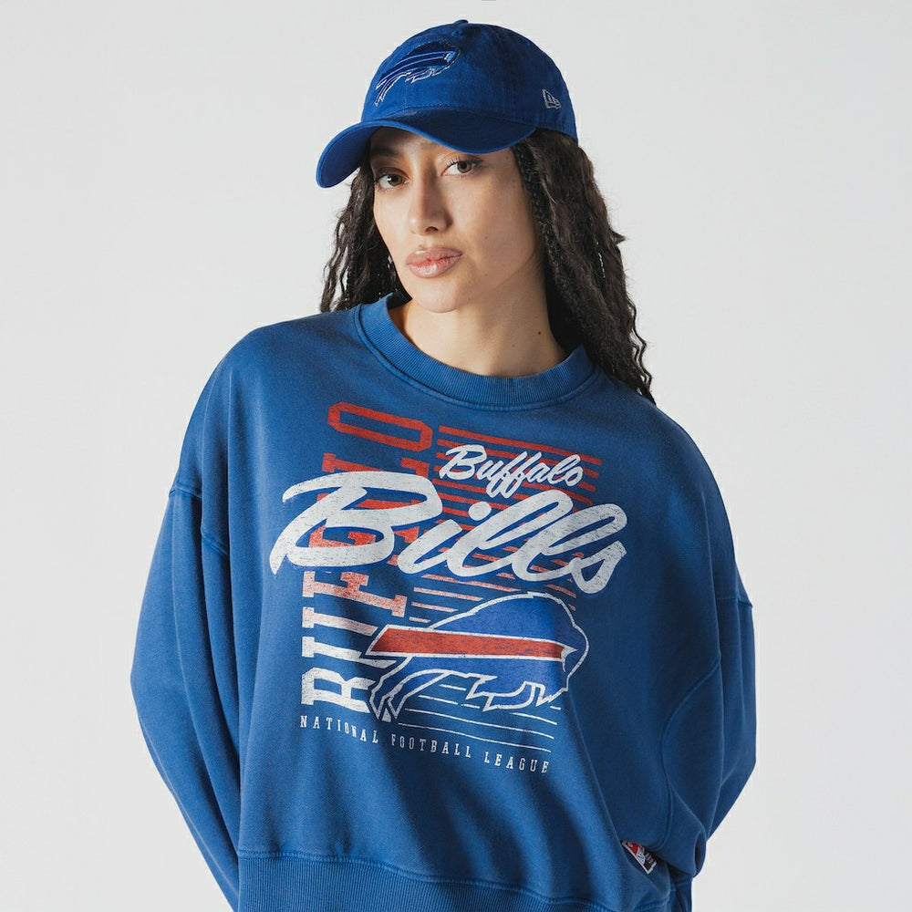 Buffalo Bills New Era Women's Oversized Throwback Mineral Wash Crew Neck Sweatshirt - Royal - NFL