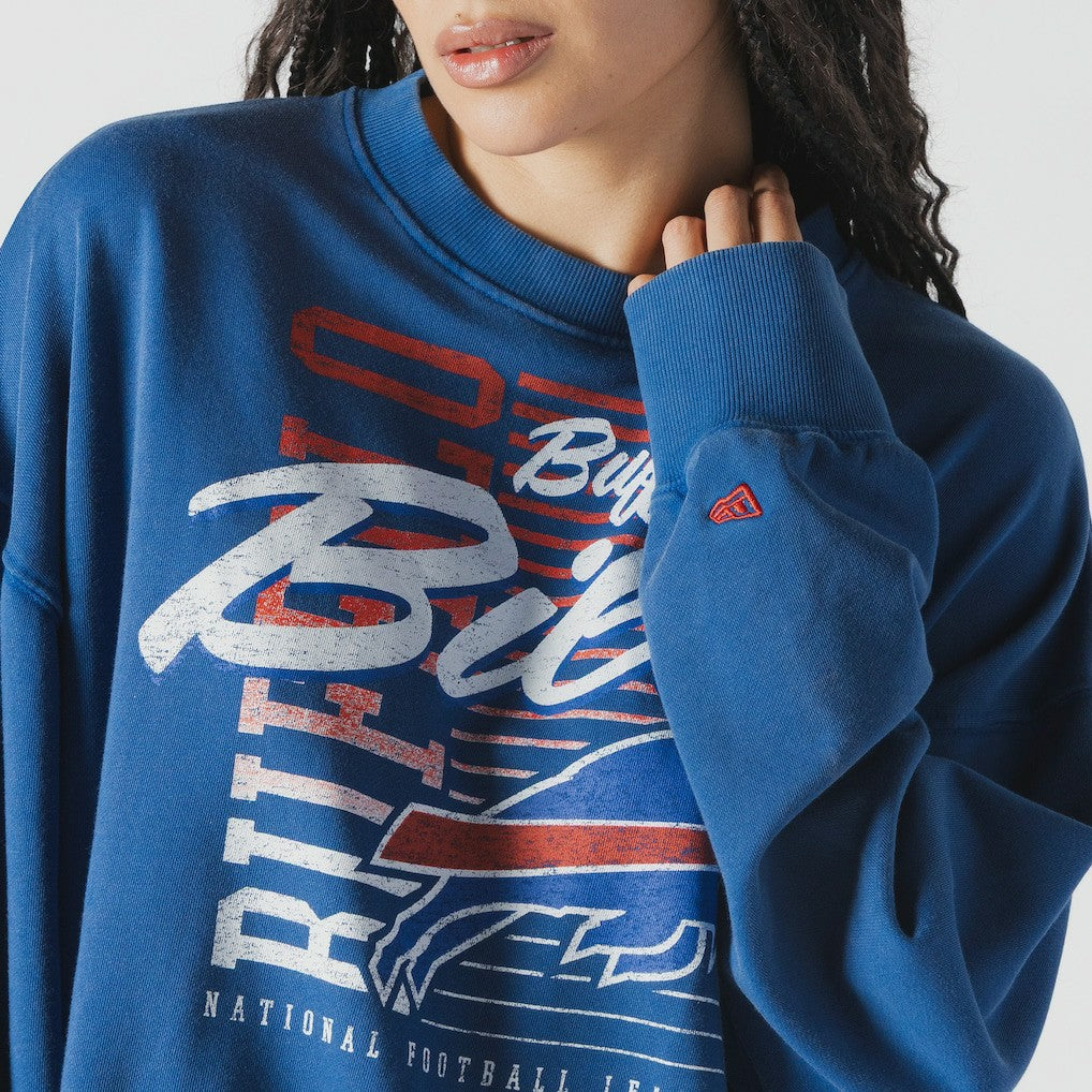 Buffalo Bills New Era Women's Oversized Throwback Mineral Wash Crew Neck Sweatshirt - Royal - NFL