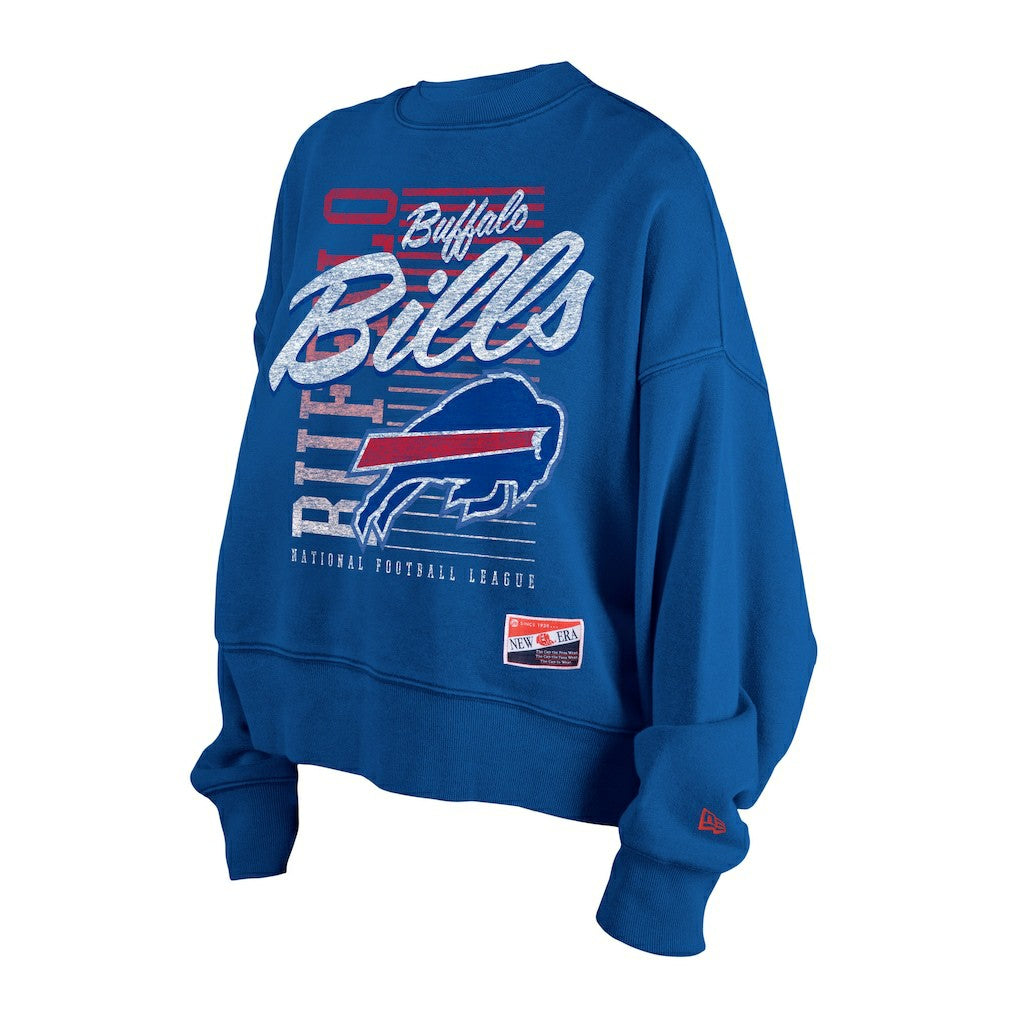 Buffalo Bills New Era Women's Oversized Throwback Mineral Wash Crew Neck Sweatshirt - Royal - NFL