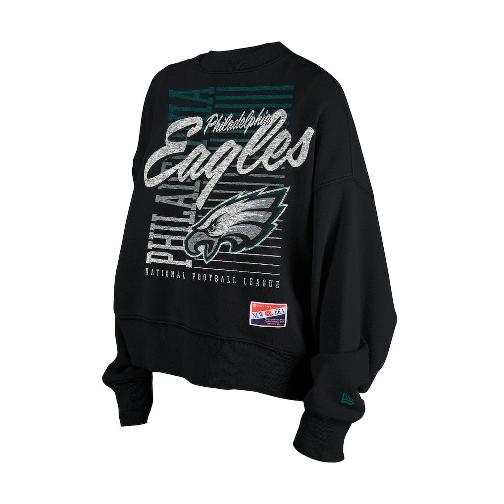 Philadelphia Eagles New Era Women's Oversized Throwback Mineral Wash Crew Neck Sweatshirt - Black - NFL