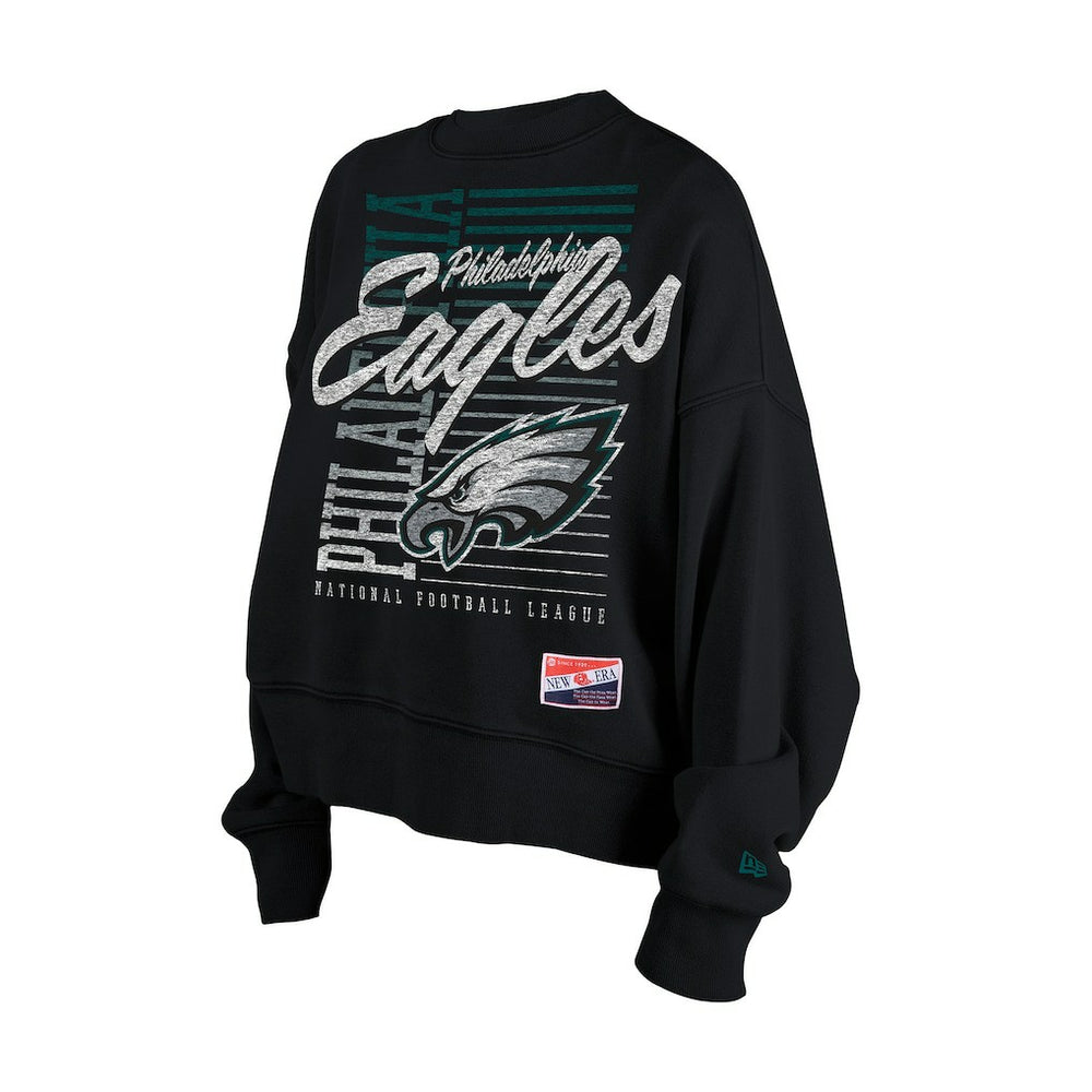 Philadelphia Eagles New Era Women's Oversized Throwback Mineral Wash Crew Neck Sweatshirt - Black - NFL
