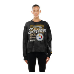 Pittsburgh Steelers New Era Women's Oversized Throwback Mineral Wash Crew Neck Sweatshirt - Black - NFL