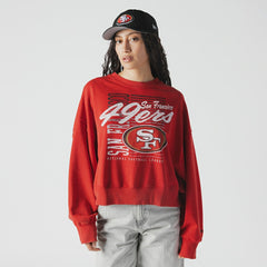 San Francisco 49ers New Era Women's Oversized Throwback Mineral Wash Crew Neck Sweatshirt - Scarlet - NFL