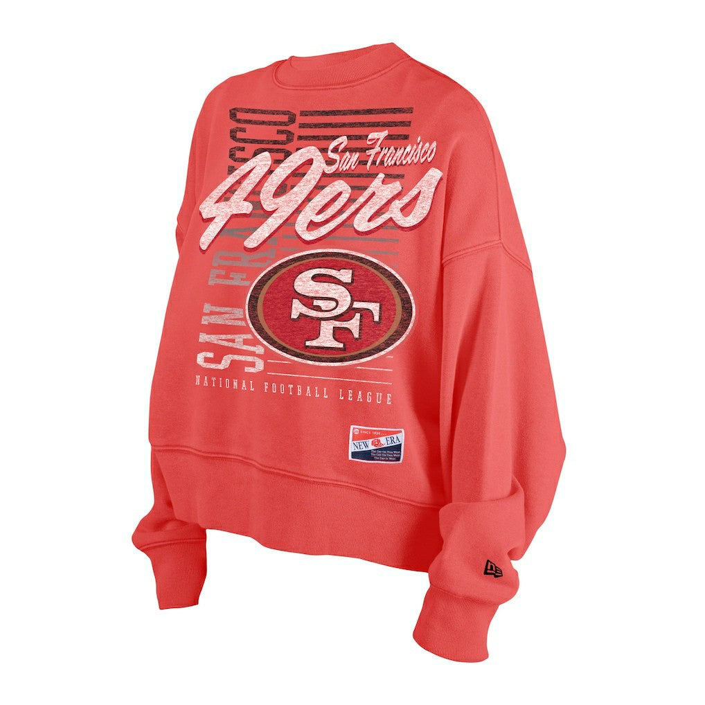 San Francisco 49ers New Era Women's Oversized Throwback Mineral Wash Crew Neck Sweatshirt - Scarlet - NFL