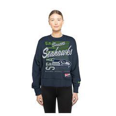 Seattle Seahawks New Era Women's Oversized Throwback Mineral Wash Crew Neck Sweatshirt - College Navy - NFL