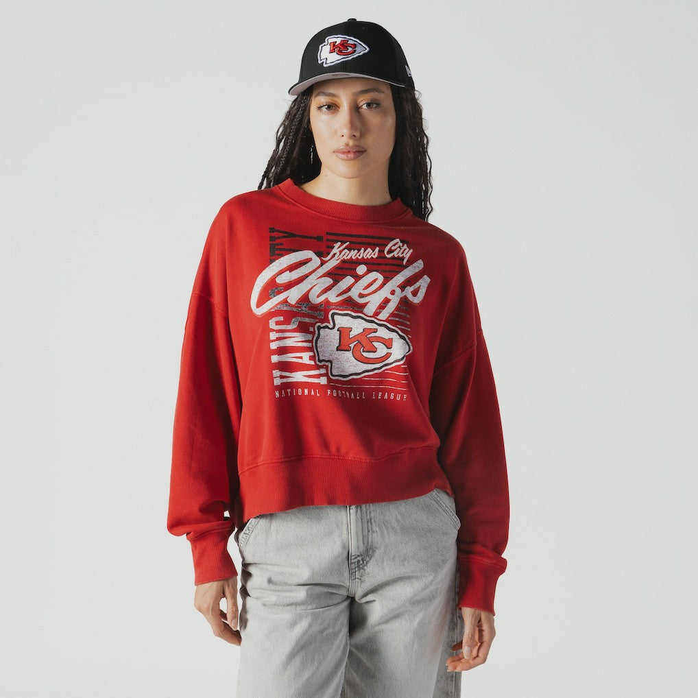 Kansas City Chiefs New Era Women's Oversized Throwback Mineral Wash Crew Neck Sweatshirt - Red - NFL