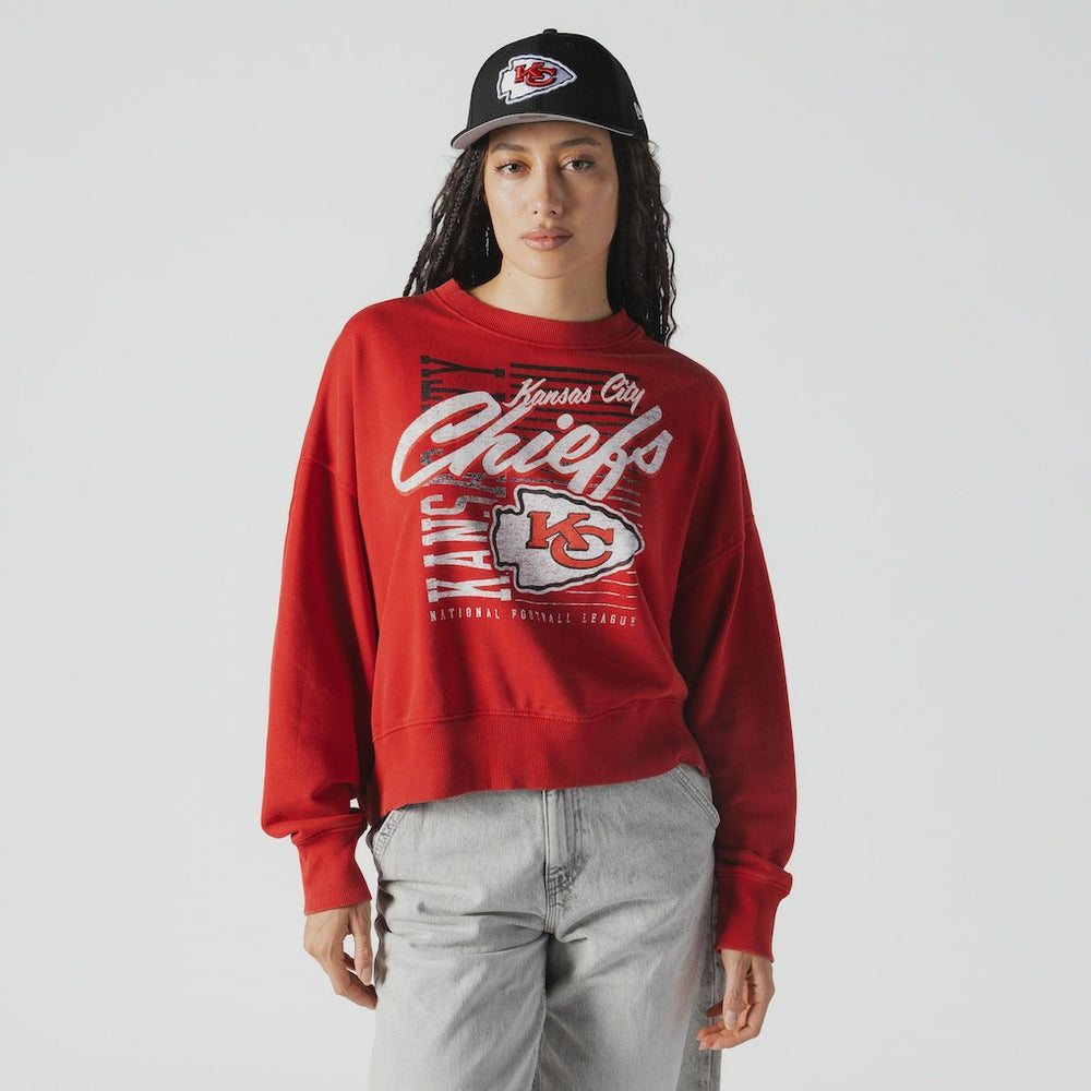 Kansas City Chiefs New Era Women's Oversized Throwback Mineral Wash Crew Neck Sweatshirt - Red - NFL